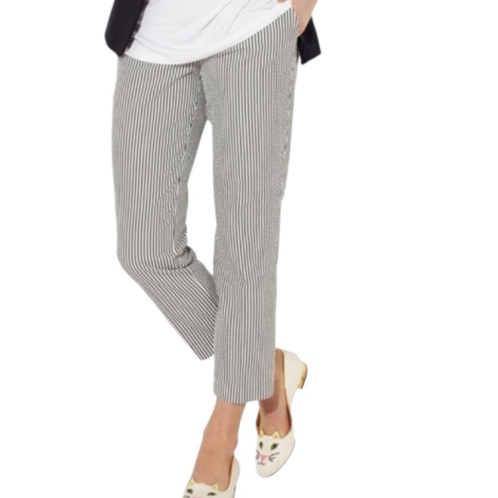 J. Crew Cafe Capri Pants Seersucker Flat Front Navy Striped Women’s Size 10
